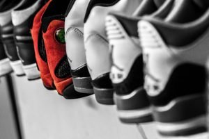 A line of sneakers