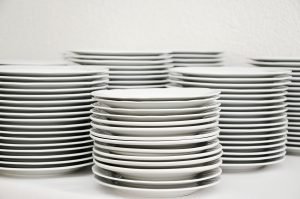 Stacks of plates.