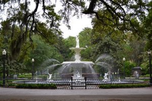 Fountain in a park in Historic Downtown - one of the best neighborhoods in Savannah