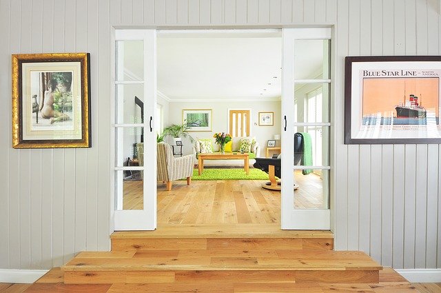 Living room with hardwood floor.