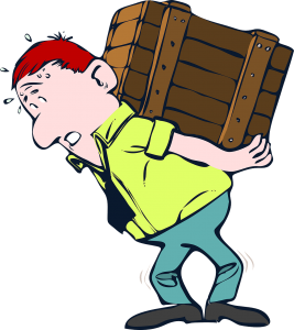 cartoon man lifting heavy box