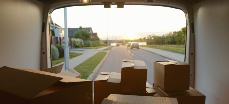Opened van with boxes