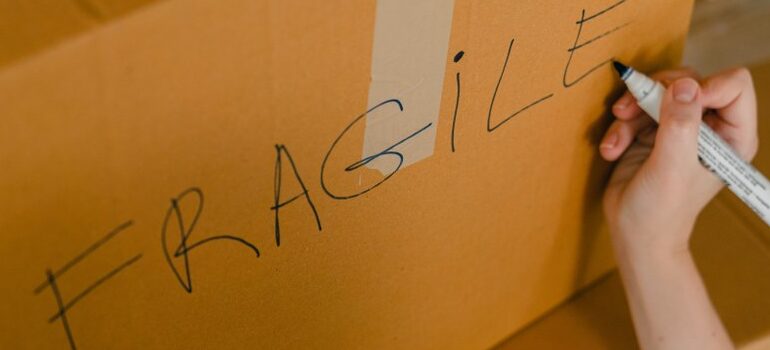 labeled cardboard box "fragile"