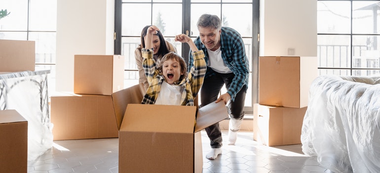 Family enjoy in moving