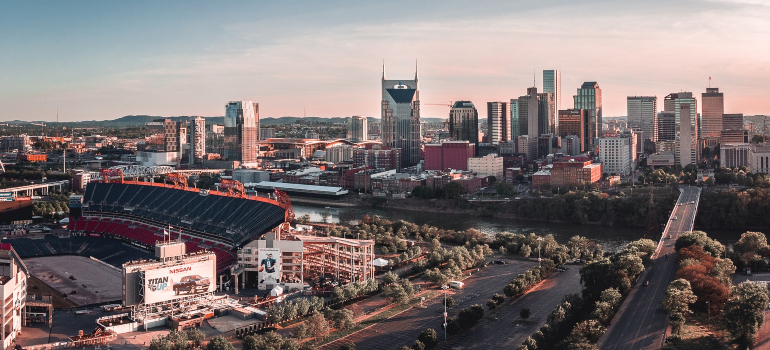 an aerial view of Nashville in Tennessee, one of the US states with no income tax