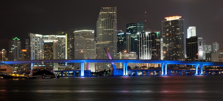 a skyline of Miami during nighttime