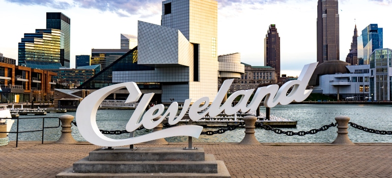 Cleveland sign in downtown Cleveland 