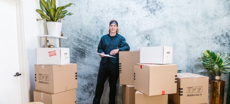 Professional movers packing for moving
