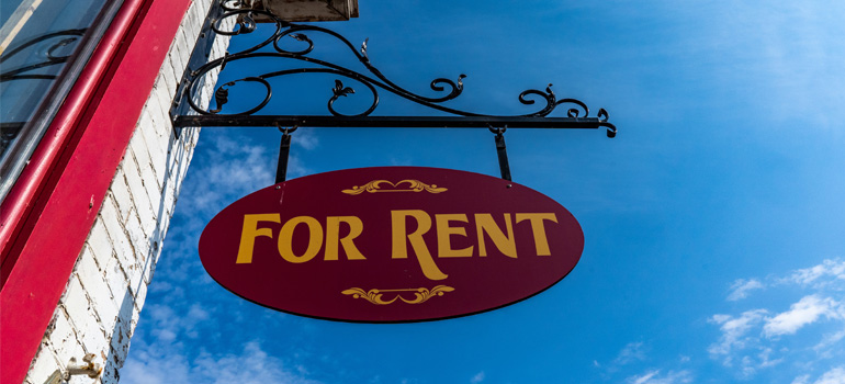A "For Rent" sign