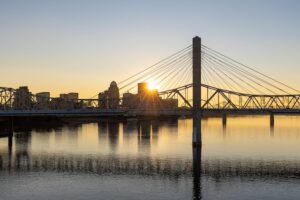 Louisville bridge, sunset in kentucky