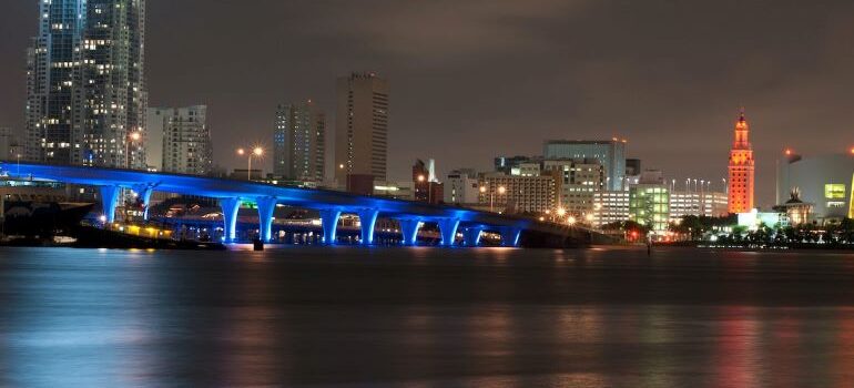 Miami at night as on eof the best cities for singles in Florida