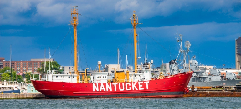 Red ship in Nantucket that is one of the best Christmas destinations In the USA 